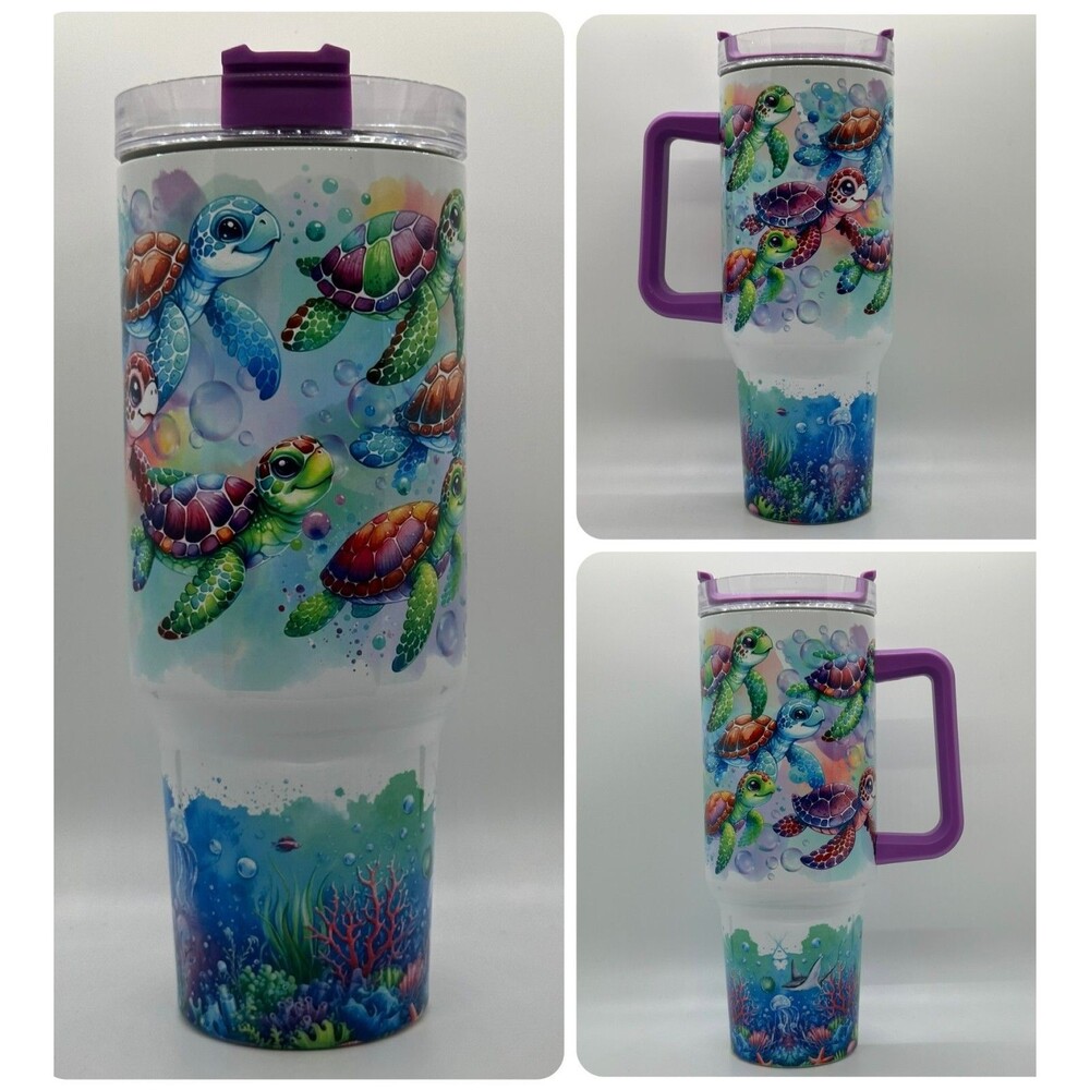 "Sea Turtles" NEW 40 oz. Stainless Steel Tumbler w/Handle & Straw